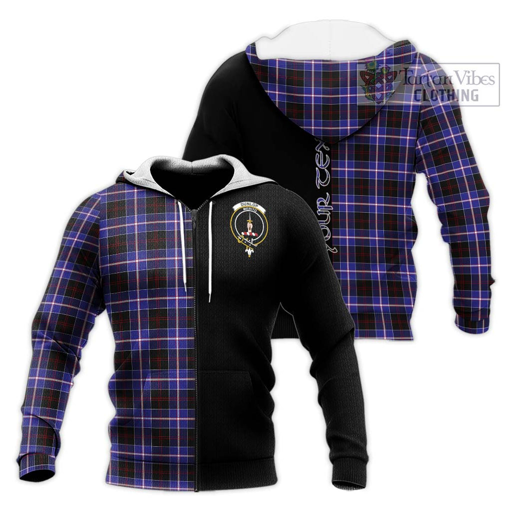 Dunlop Modern Tartan Knitted Hoodie with Family Crest and Half Of Me Style Unisex Knitted Zip Hoodie - Tartanvibesclothing Shop