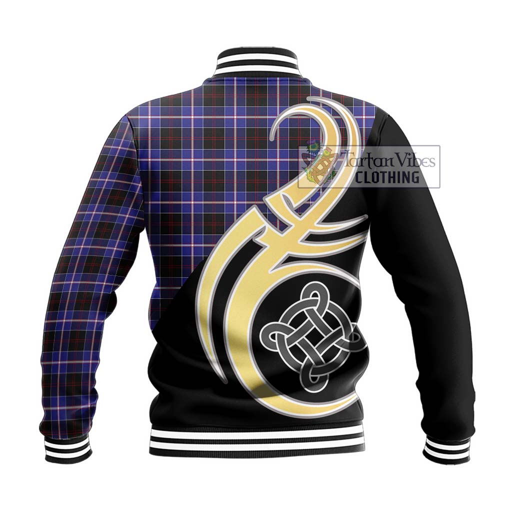 Dunlop Modern Tartan Baseball Jacket with Family Crest and Celtic Symbol Style - Tartan Vibes Clothing