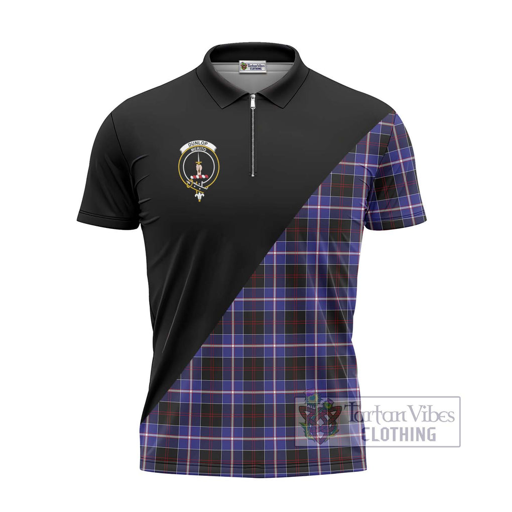 Dunlop Modern Tartan Zipper Polo Shirt with Family Crest and Military Logo Style - Tartanvibesclothing Shop