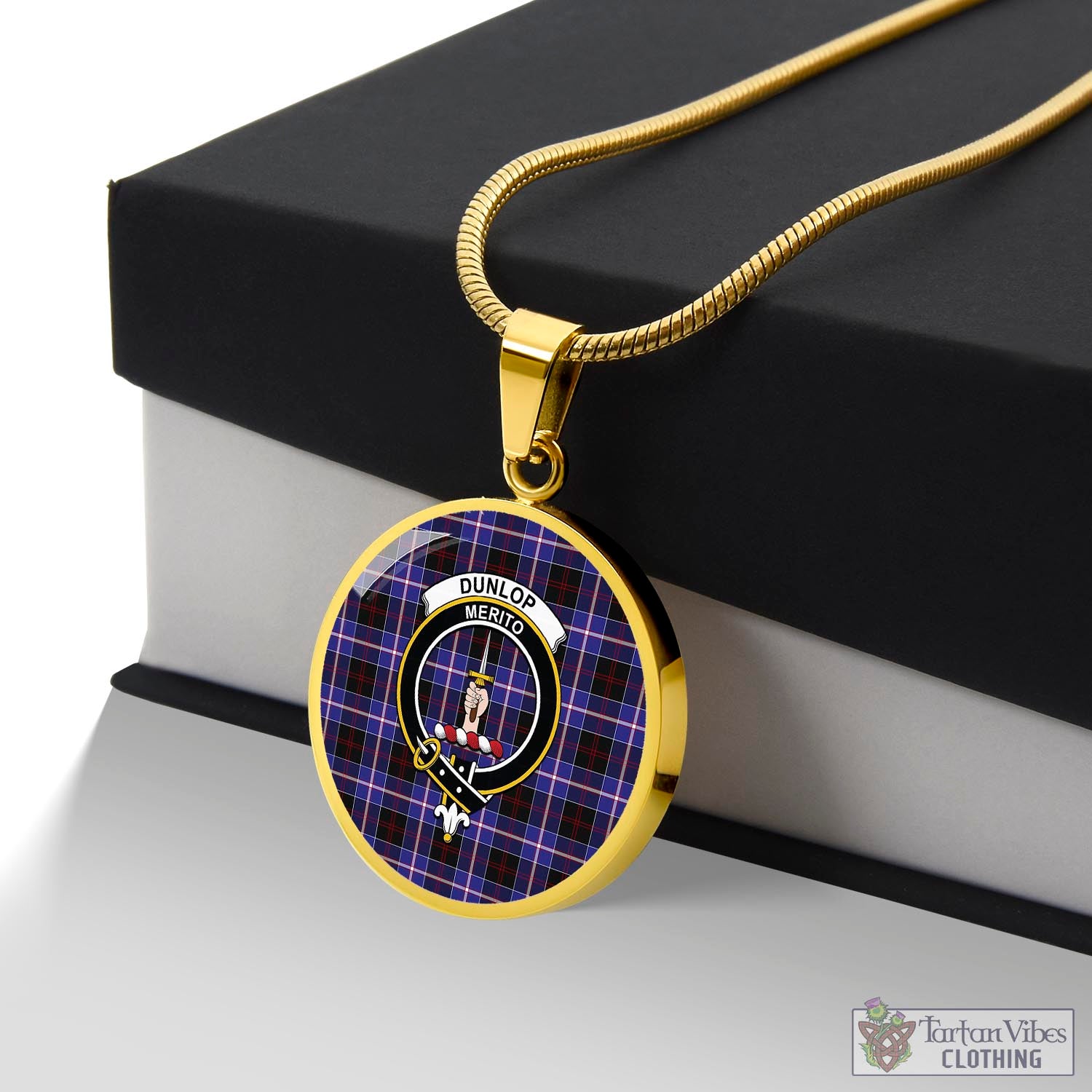 Tartan Vibes Clothing Dunlop Modern Tartan Circle Necklace with Family Crest