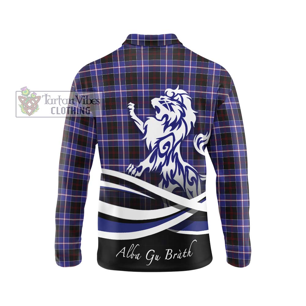 Dunlop Modern Tartan Long Sleeve Polo Shirt with Alba Gu Brath Regal Lion Emblem - Tartanvibesclothing Shop