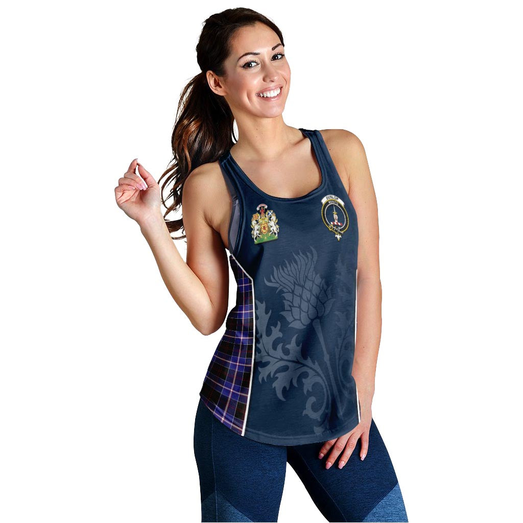 Tartan Vibes Clothing Dunlop Modern Tartan Women's Racerback Tanks with Family Crest and Scottish Thistle Vibes Sport Style
