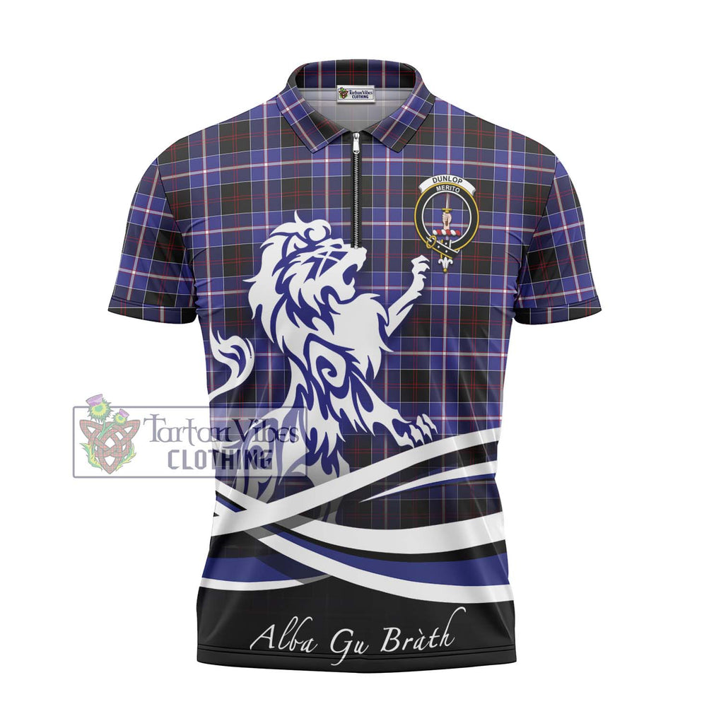 Dunlop Modern Tartan Zipper Polo Shirt with Alba Gu Brath Regal Lion Emblem - Tartanvibesclothing Shop