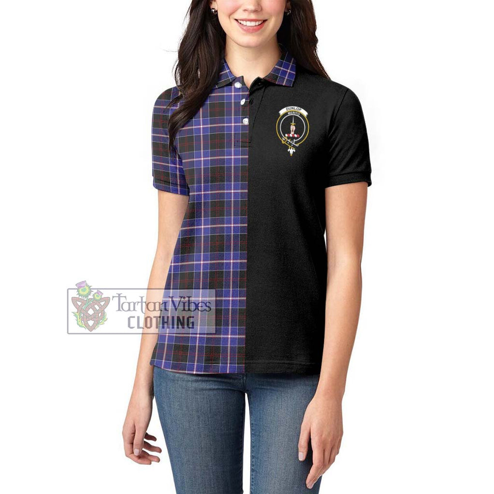 Dunlop Modern Tartan Women's Polo Shirt with Family Crest and Half Of Me Style - Tartanvibesclothing Shop