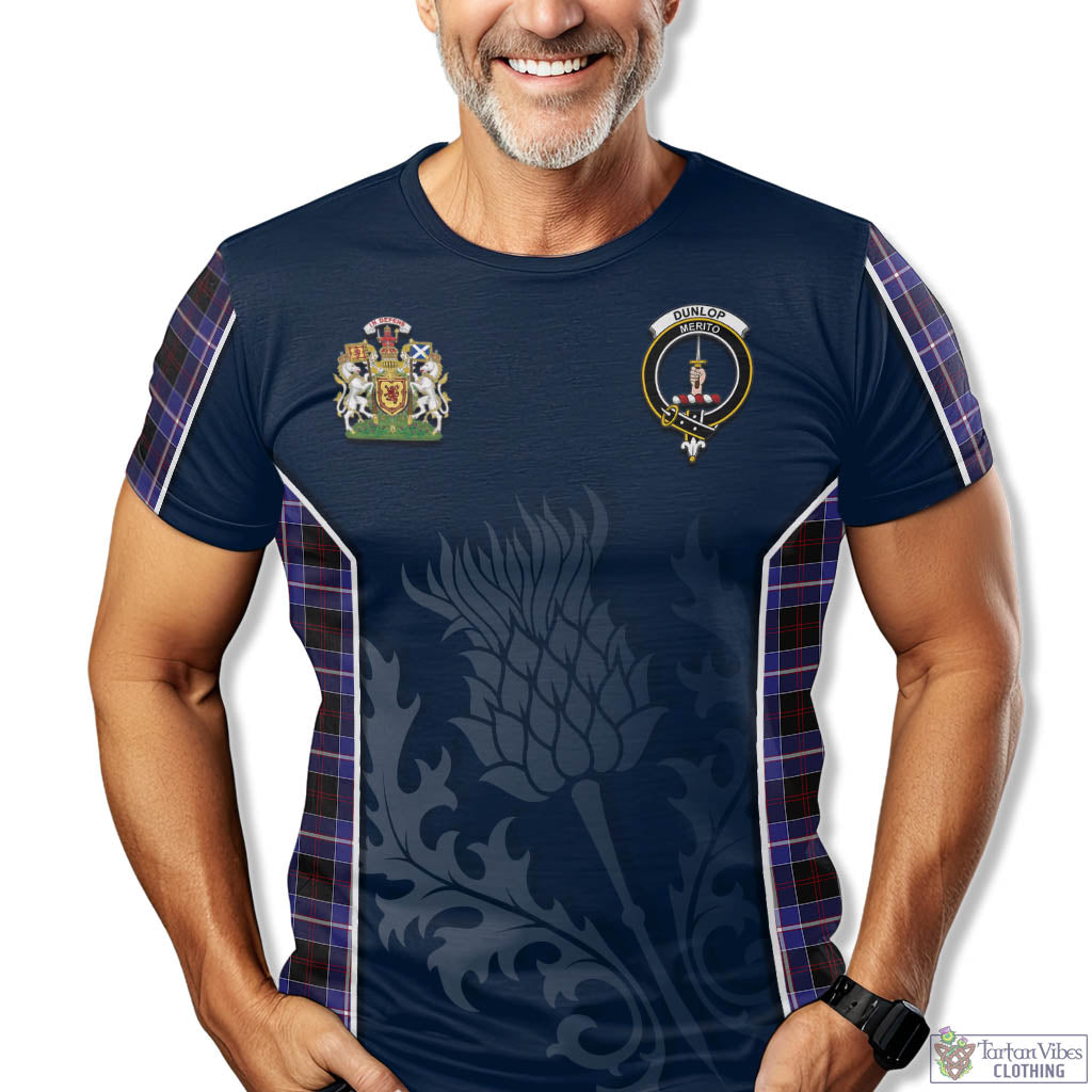 Tartan Vibes Clothing Dunlop Modern Tartan T-Shirt with Family Crest and Scottish Thistle Vibes Sport Style
