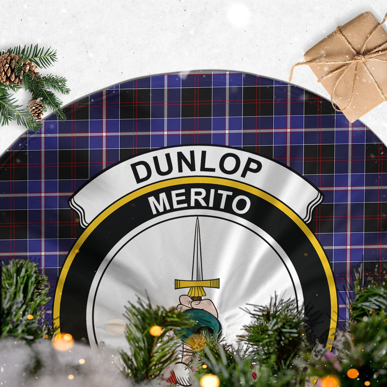 Dunlop Modern Tartan Christmas Tree Skirt with Family Crest - Tartanvibesclothing