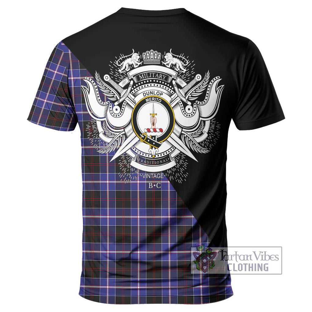 Dunlop Modern Tartan T-Shirt with Family Crest and Military Logo Style - Tartanvibesclothing Shop