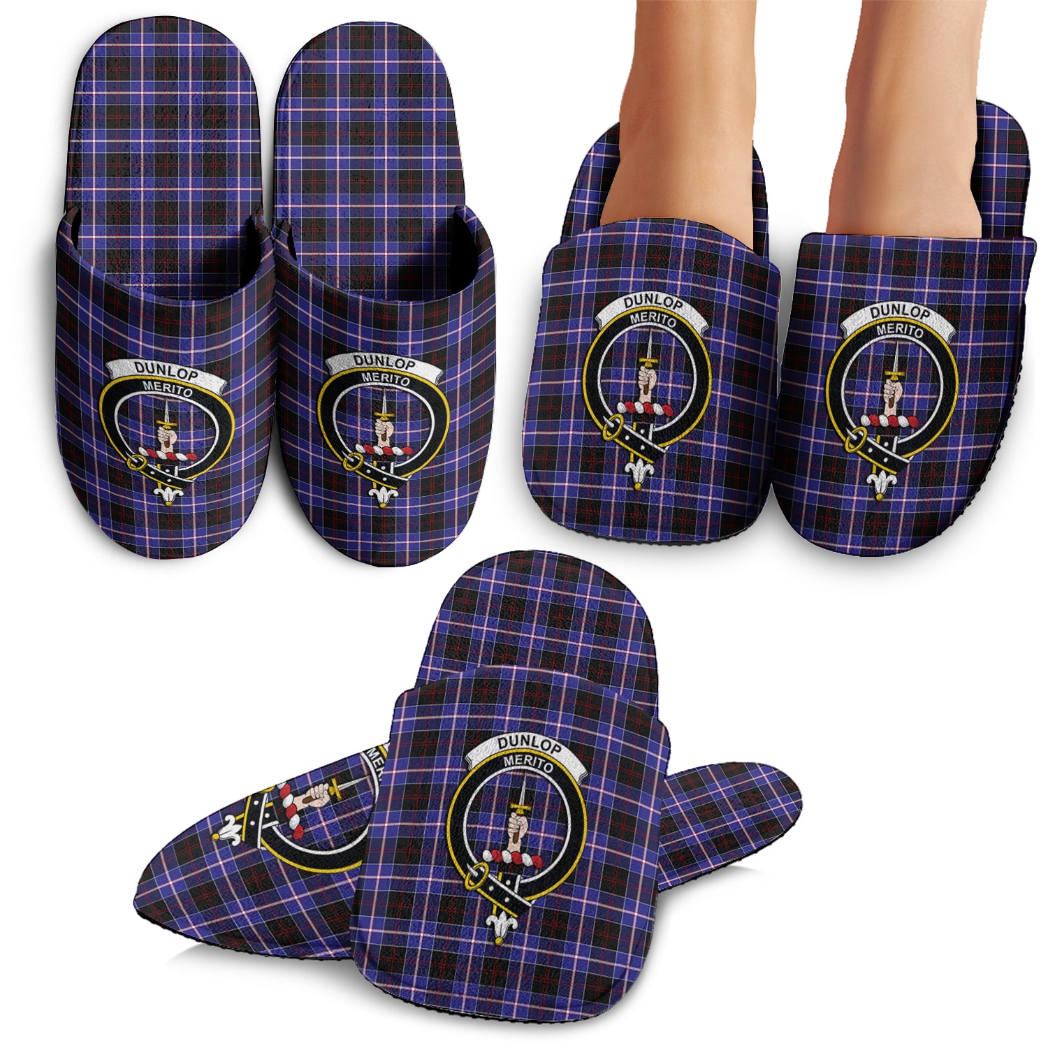 Dunlop Modern Tartan Home Slippers with Family Crest - Tartanvibesclothing
