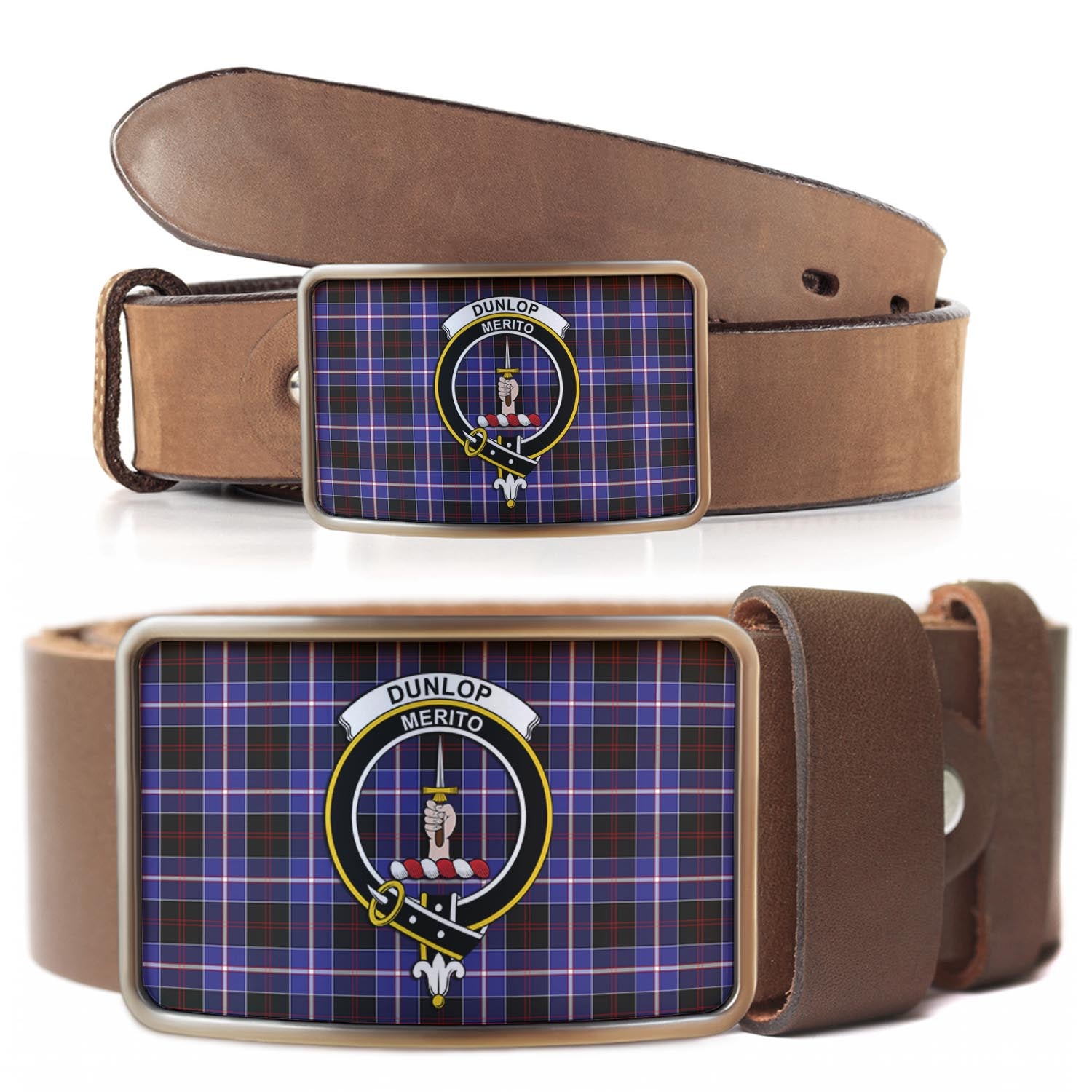 Dunlop Modern Tartan Belt Buckles with Family Crest - Tartanvibesclothing