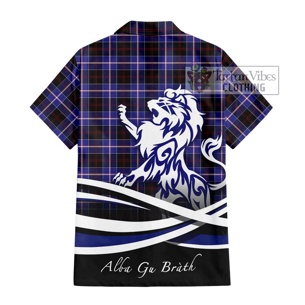 Dunlop Modern Tartan Short Sleeve Button Shirt with Alba Gu Brath Regal Lion Emblem - Tartanvibesclothing Shop