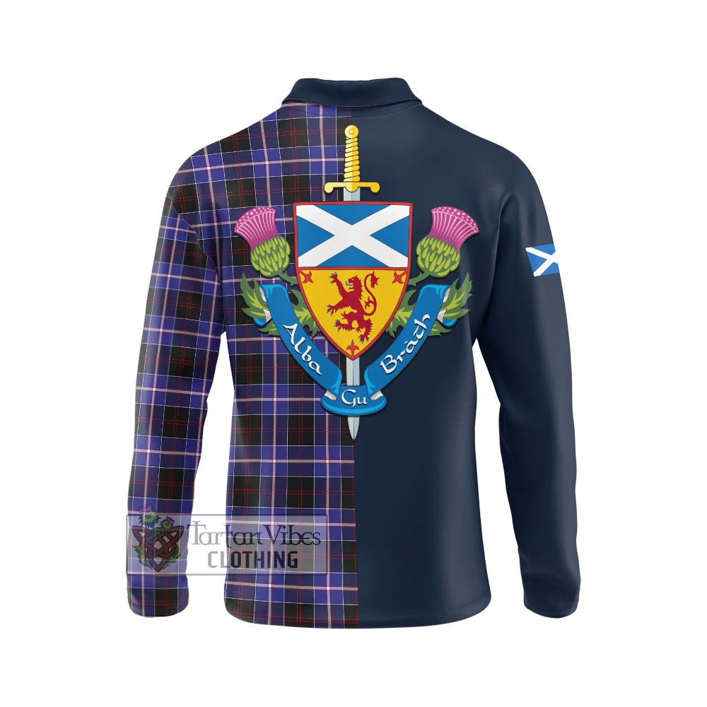 Tartan Vibes Clothing Dunlop Modern Tartan Long Sleeve Polo Shirt with Scottish Lion Royal Arm Half Style