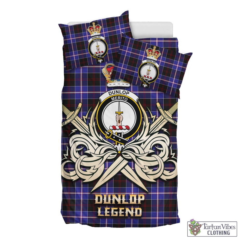 Tartan Vibes Clothing Dunlop Modern Tartan Bedding Set with Clan Crest and the Golden Sword of Courageous Legacy