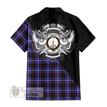 Dunlop Modern Tartan Short Sleeve Button Shirt with Family Crest and Military Logo Style