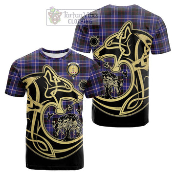 Dunlop Modern Tartan Cotton T-shirt with Family Crest Celtic Wolf Style