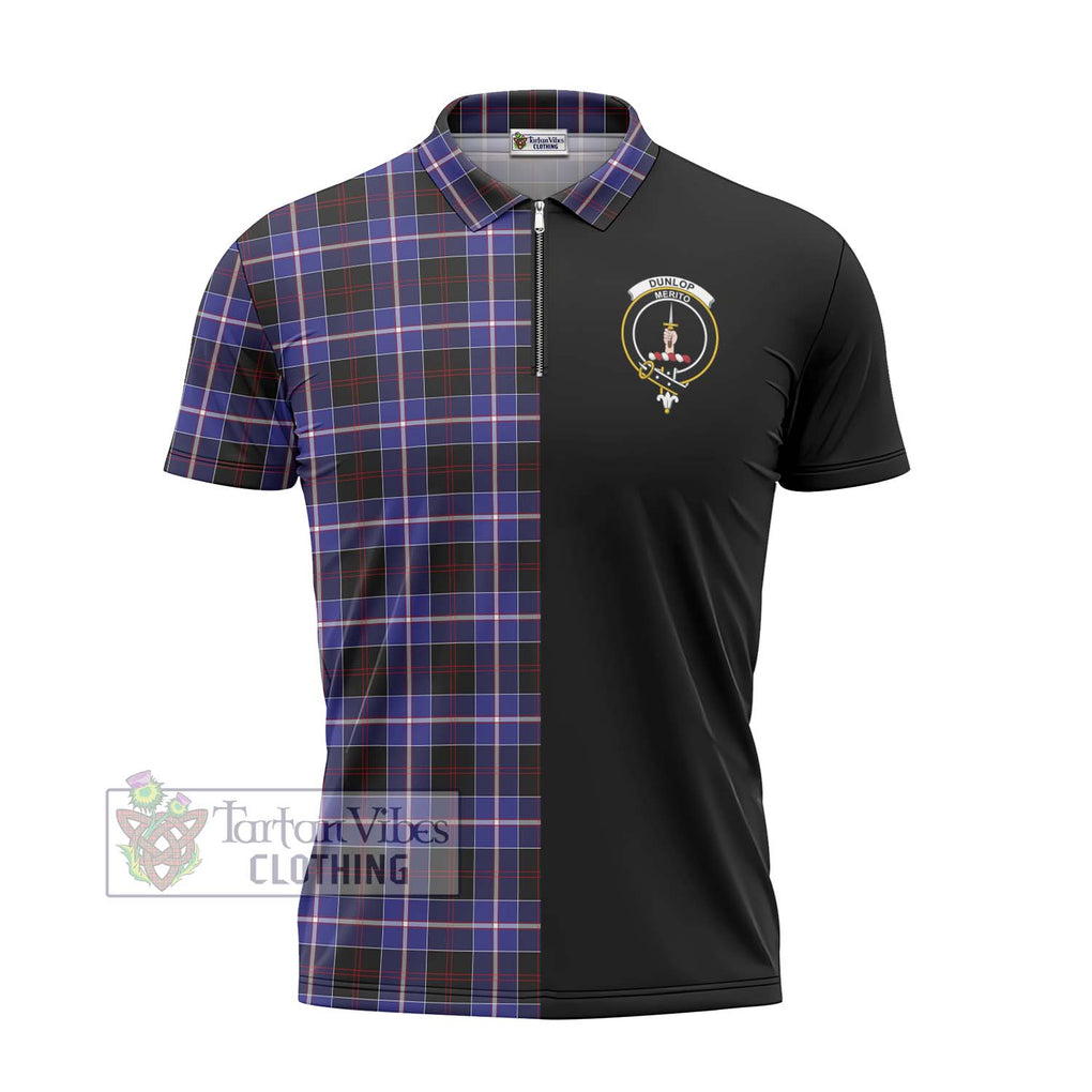 Dunlop Modern Tartan Zipper Polo Shirt with Family Crest and Half Of Me Style - Tartanvibesclothing Shop