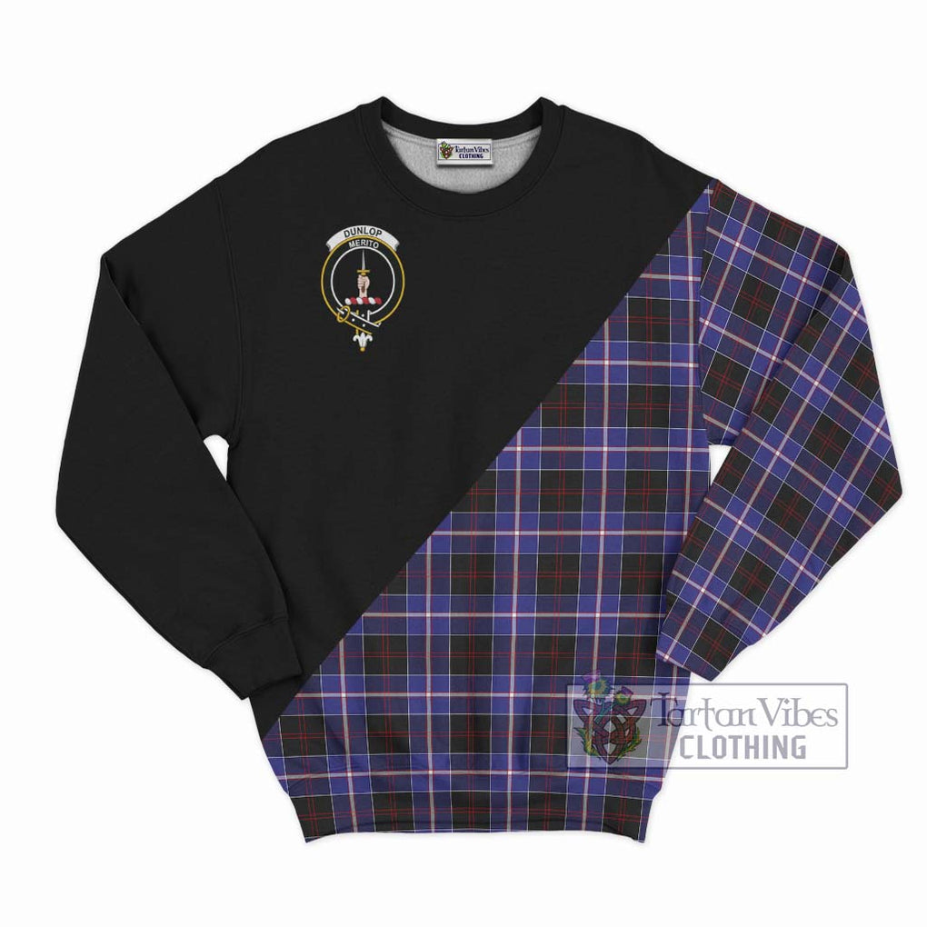 Dunlop Modern Tartan Sweatshirt with Family Crest and Military Logo Style - Tartanvibesclothing Shop