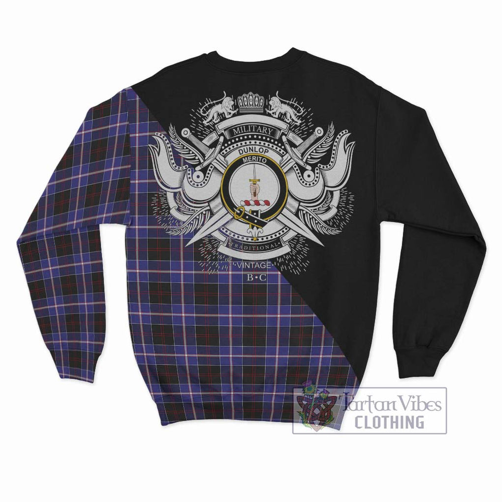 Dunlop Modern Tartan Sweatshirt with Family Crest and Military Logo Style - Tartanvibesclothing Shop