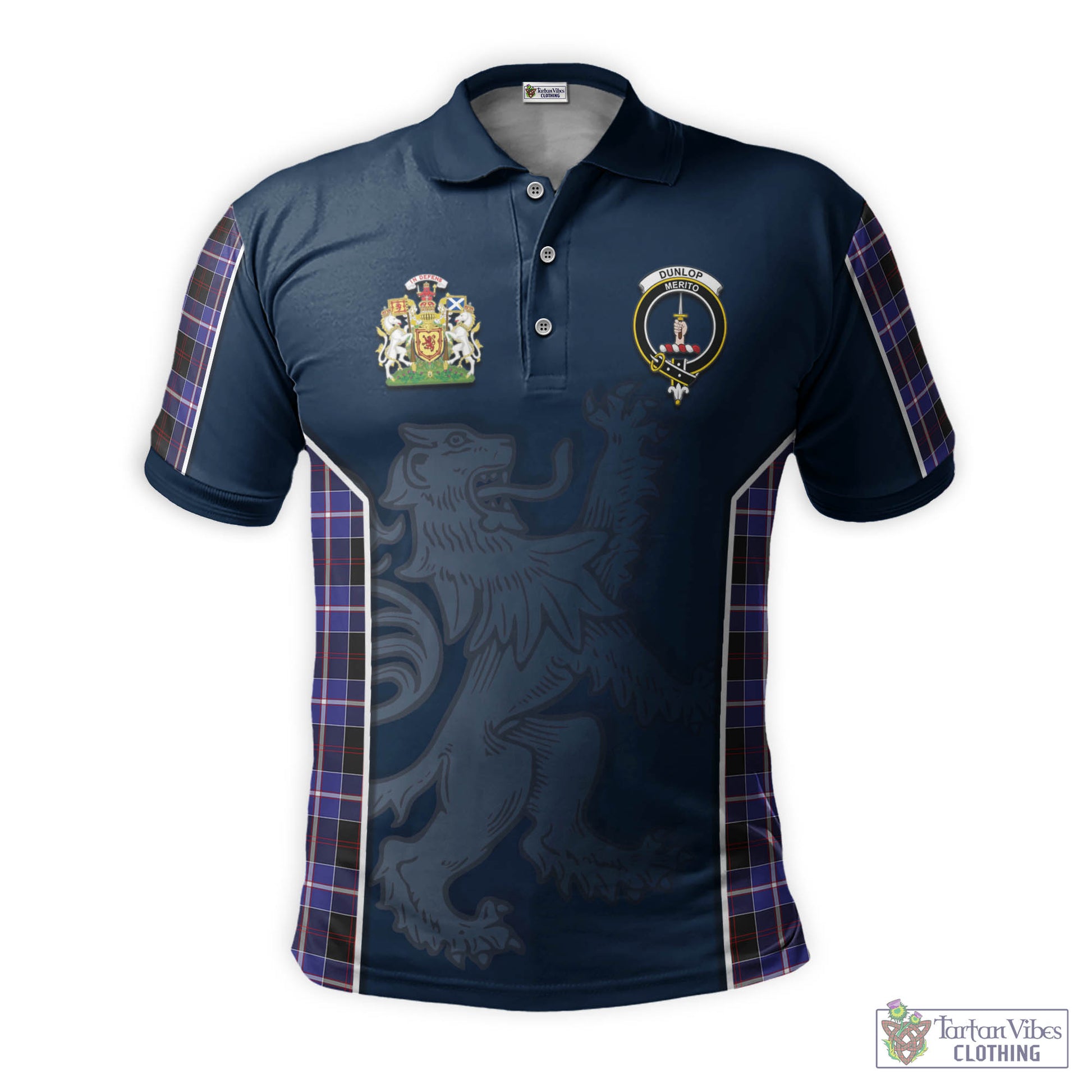 Tartan Vibes Clothing Dunlop Modern Tartan Men's Polo Shirt with Family Crest and Lion Rampant Vibes Sport Style