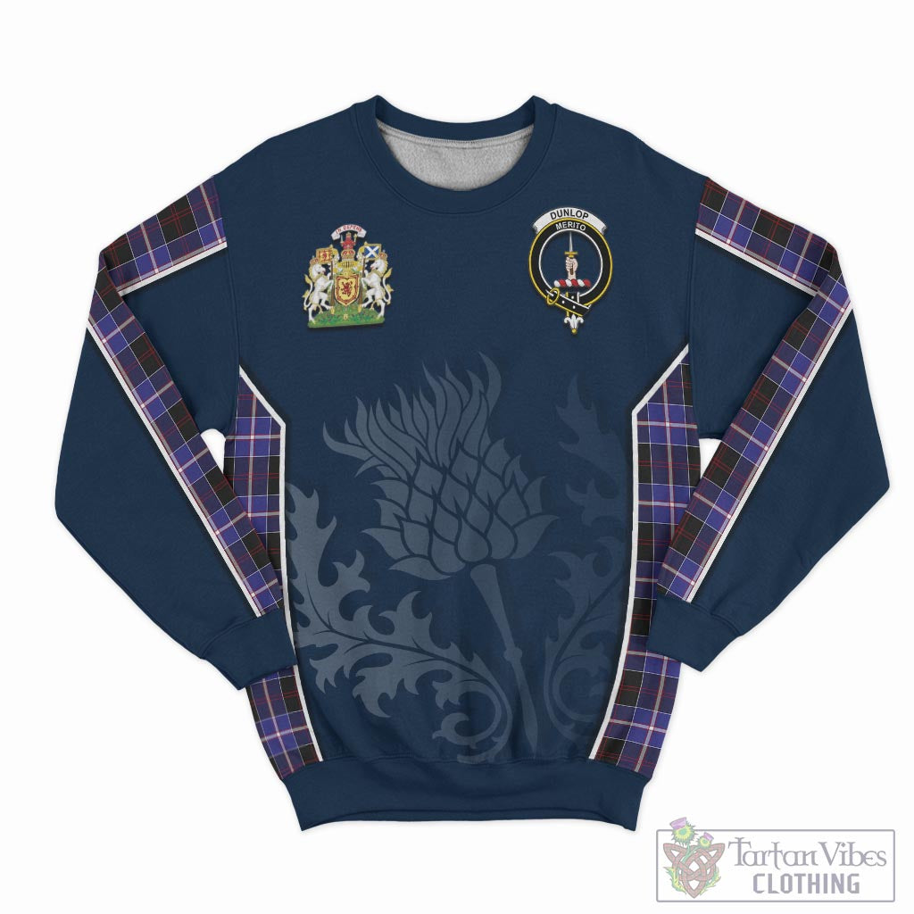 Tartan Vibes Clothing Dunlop Modern Tartan Sweatshirt with Family Crest and Scottish Thistle Vibes Sport Style