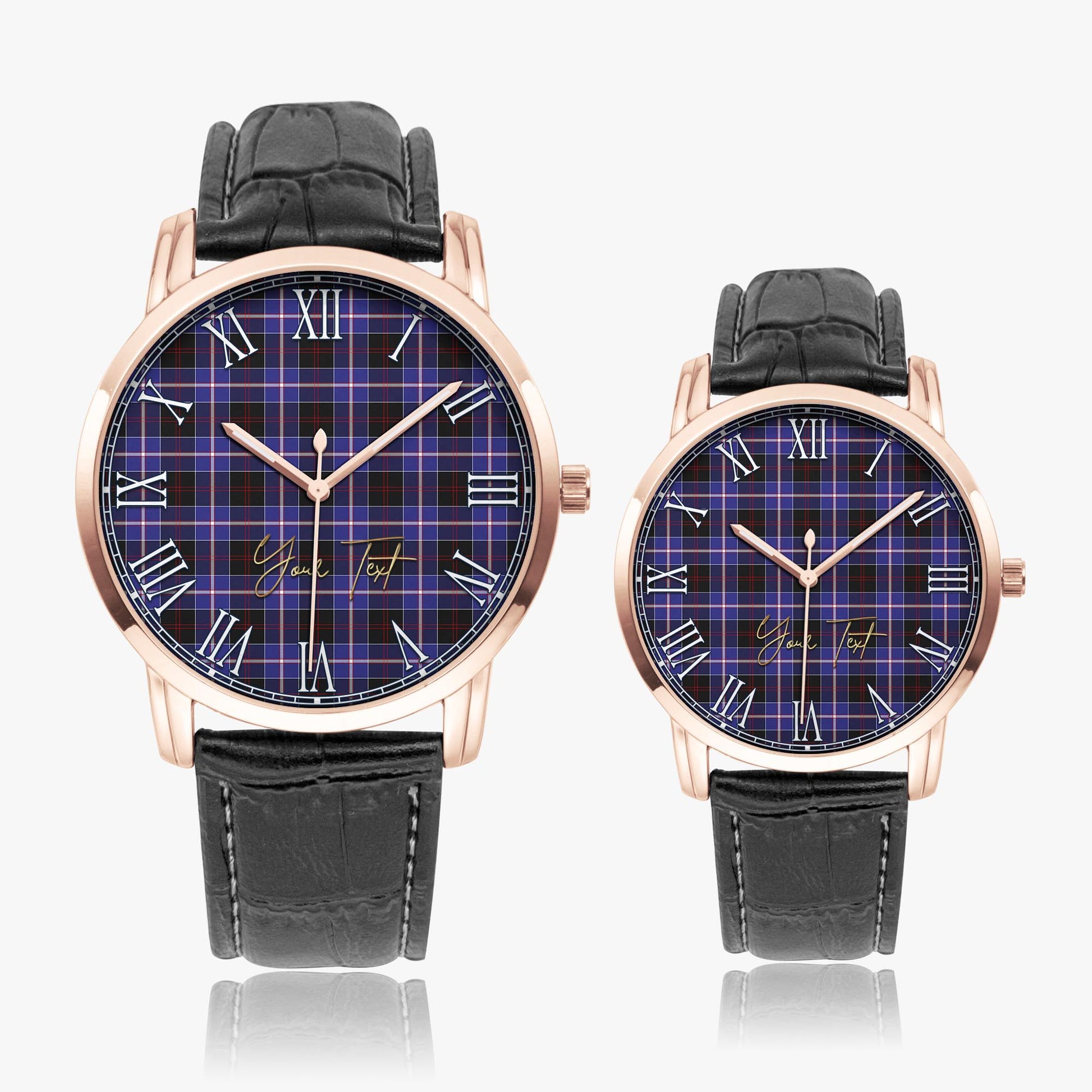 Dunlop Modern Tartan Personalized Your Text Leather Trap Quartz Watch Wide Type Rose Gold Case With Black Leather Strap - Tartanvibesclothing