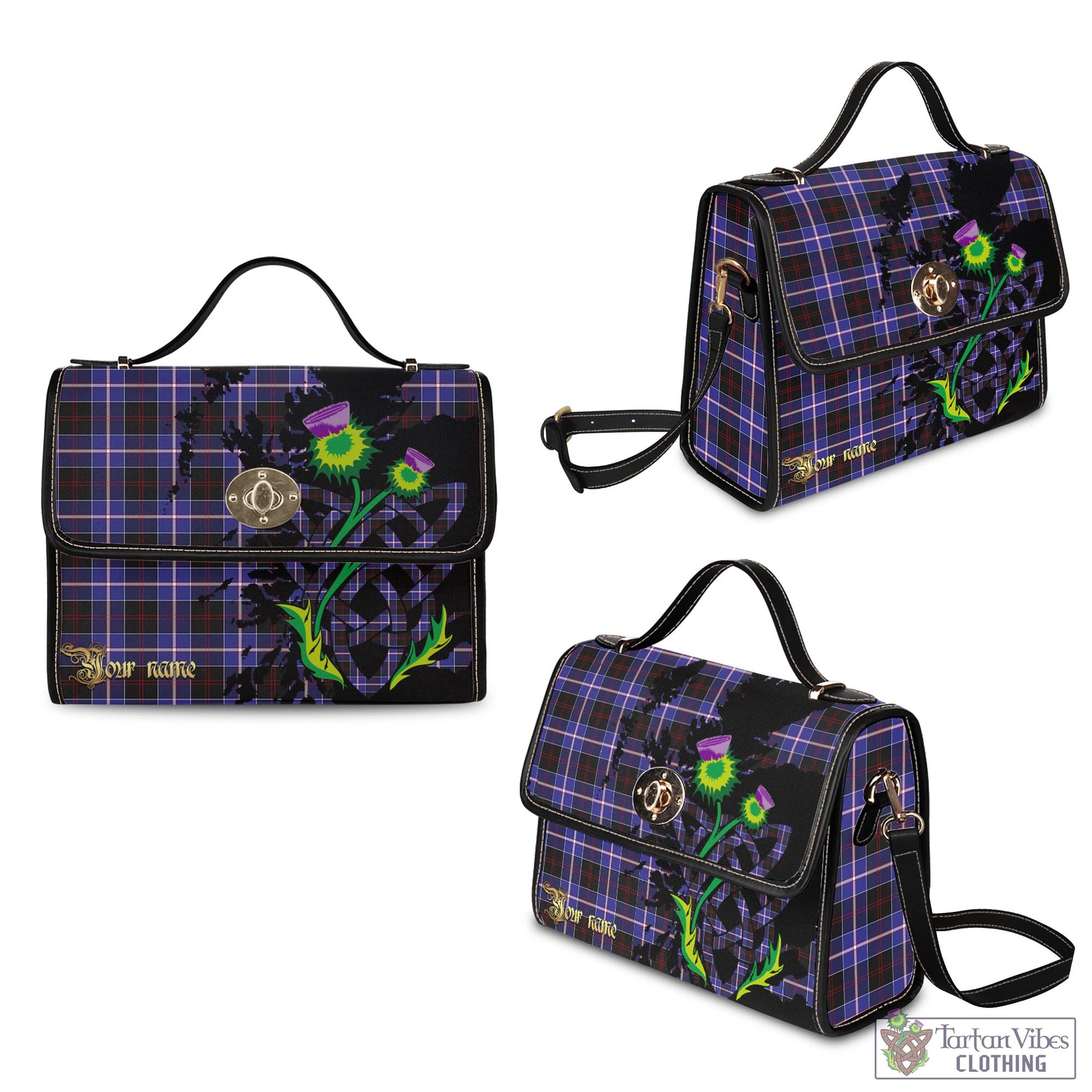 Tartan Vibes Clothing Dunlop Modern Tartan Waterproof Canvas Bag with Scotland Map and Thistle Celtic Accents