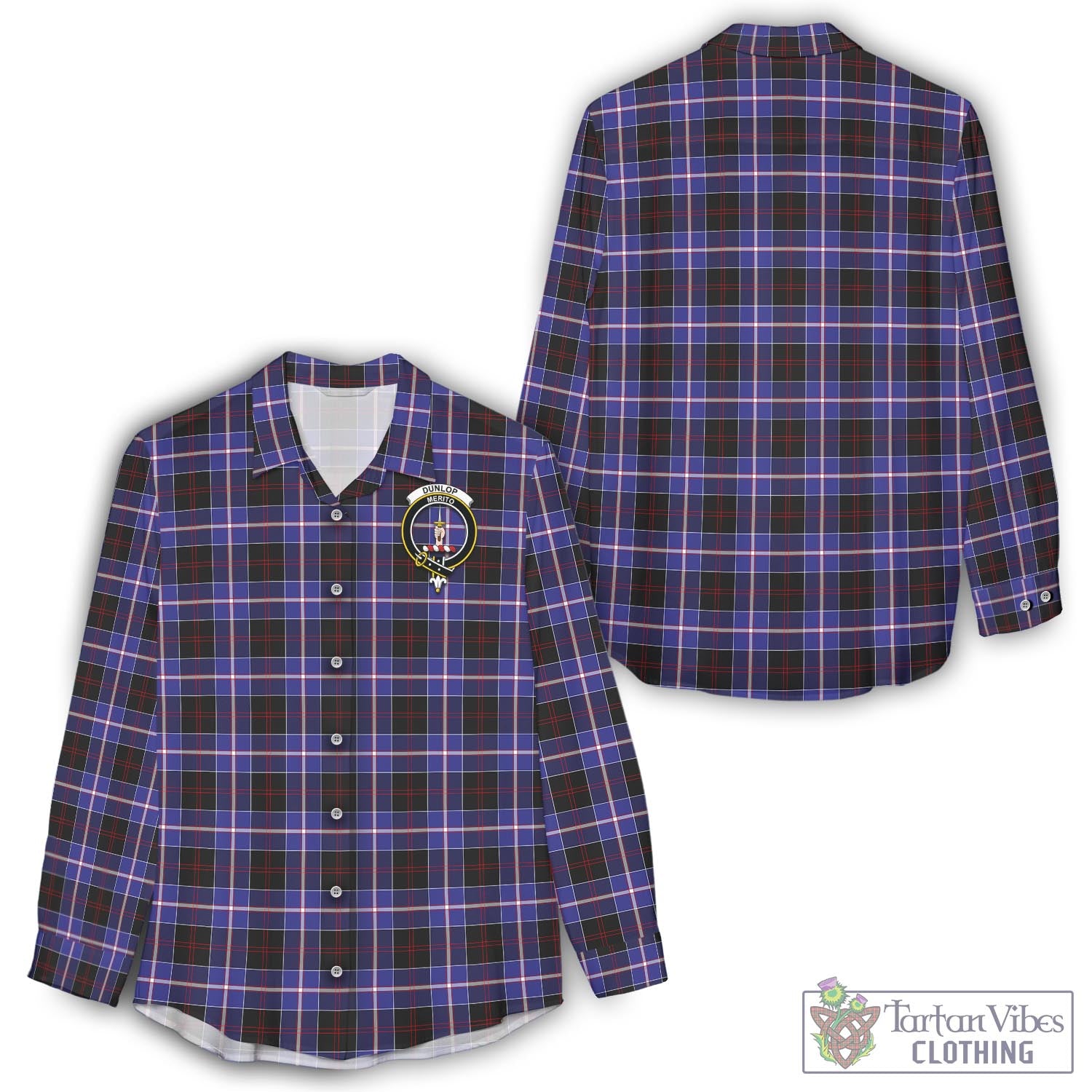 Tartan Vibes Clothing Dunlop Modern Tartan Womens Casual Shirt with Family Crest