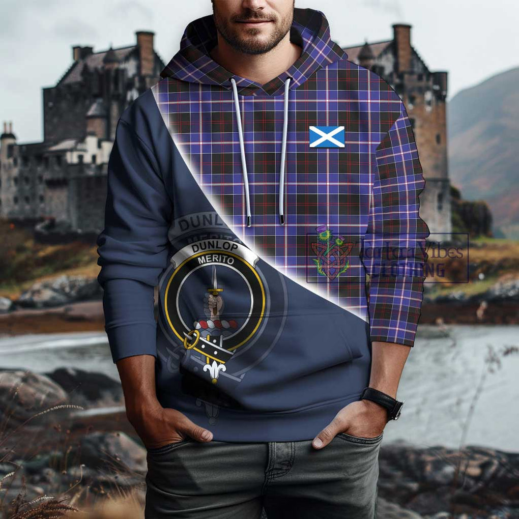 Dunlop Modern Tartan Hoodie with Personalised National Flag and Family Crest Half Style - Tartanvibesclothing Shop