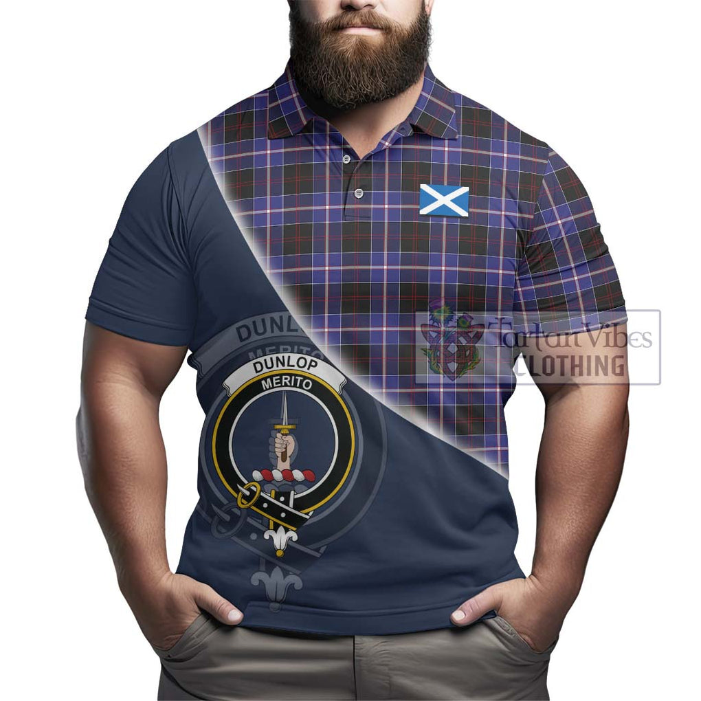 Dunlop Modern Tartan Polo Shirt with Personalised National Flag and Family Crest Half Style - Tartanvibesclothing Shop