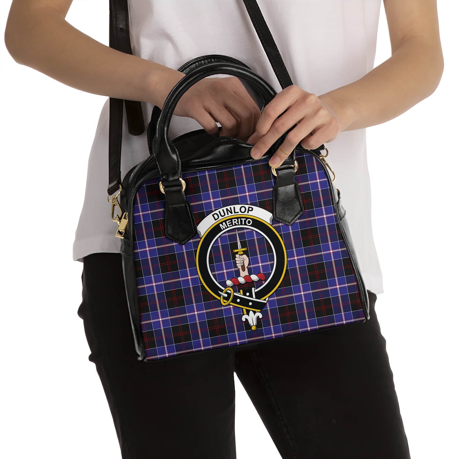 Dunlop Modern Tartan Shoulder Handbags with Family Crest - Tartanvibesclothing