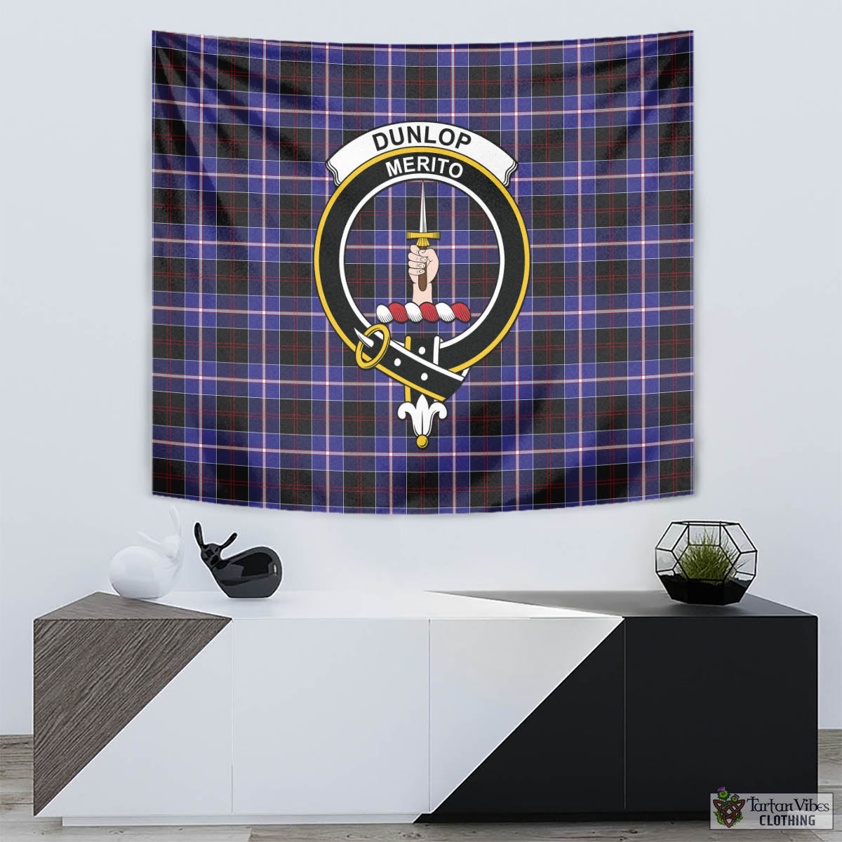 Tartan Vibes Clothing Dunlop Modern Tartan Tapestry Wall Hanging and Home Decor for Room with Family Crest