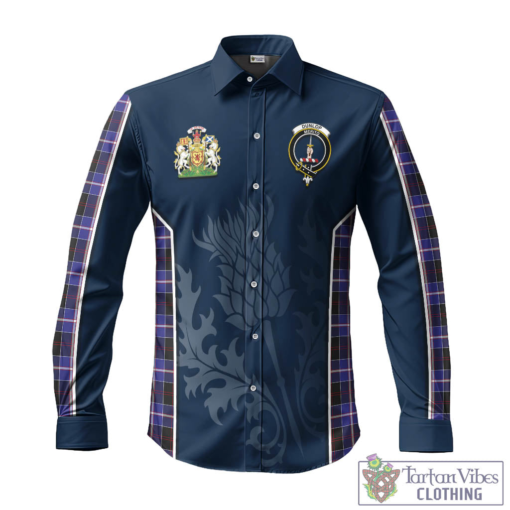 Tartan Vibes Clothing Dunlop Modern Tartan Long Sleeve Button Up Shirt with Family Crest and Scottish Thistle Vibes Sport Style