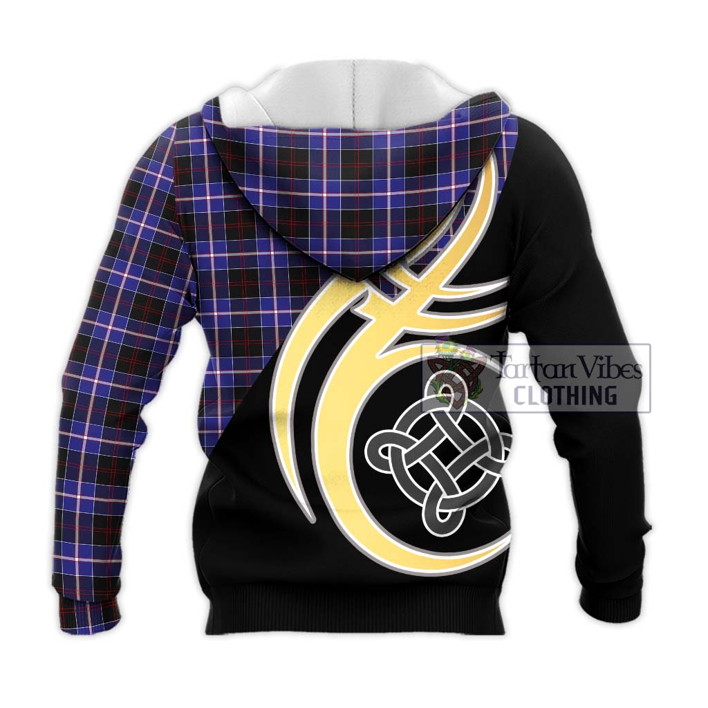 Tartan Vibes Clothing Dunlop Modern Tartan Knitted Hoodie with Family Crest and Celtic Symbol Style