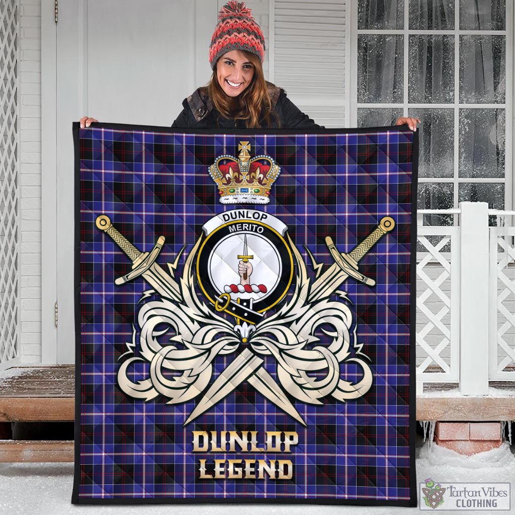 Tartan Vibes Clothing Dunlop Modern Tartan Quilt with Clan Crest and the Golden Sword of Courageous Legacy