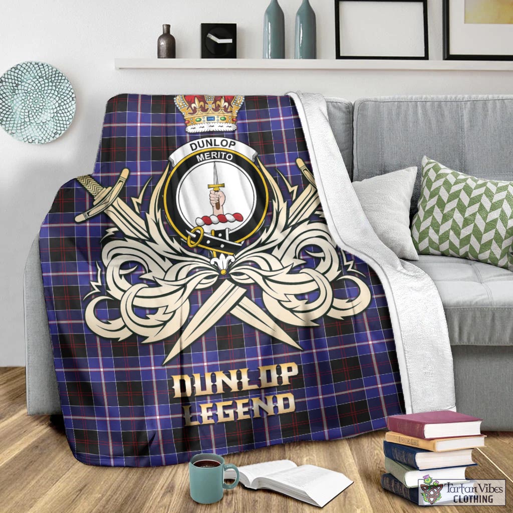 Tartan Vibes Clothing Dunlop Modern Tartan Blanket with Clan Crest and the Golden Sword of Courageous Legacy