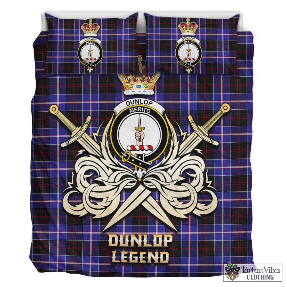 Tartan Vibes Clothing Dunlop Modern Tartan Bedding Set with Clan Crest and the Golden Sword of Courageous Legacy