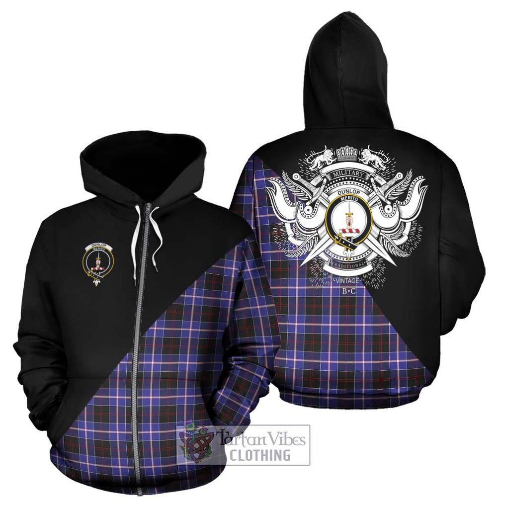 Dunlop Modern Tartan Hoodie with Family Crest and Military Logo Style - Tartanvibesclothing Shop