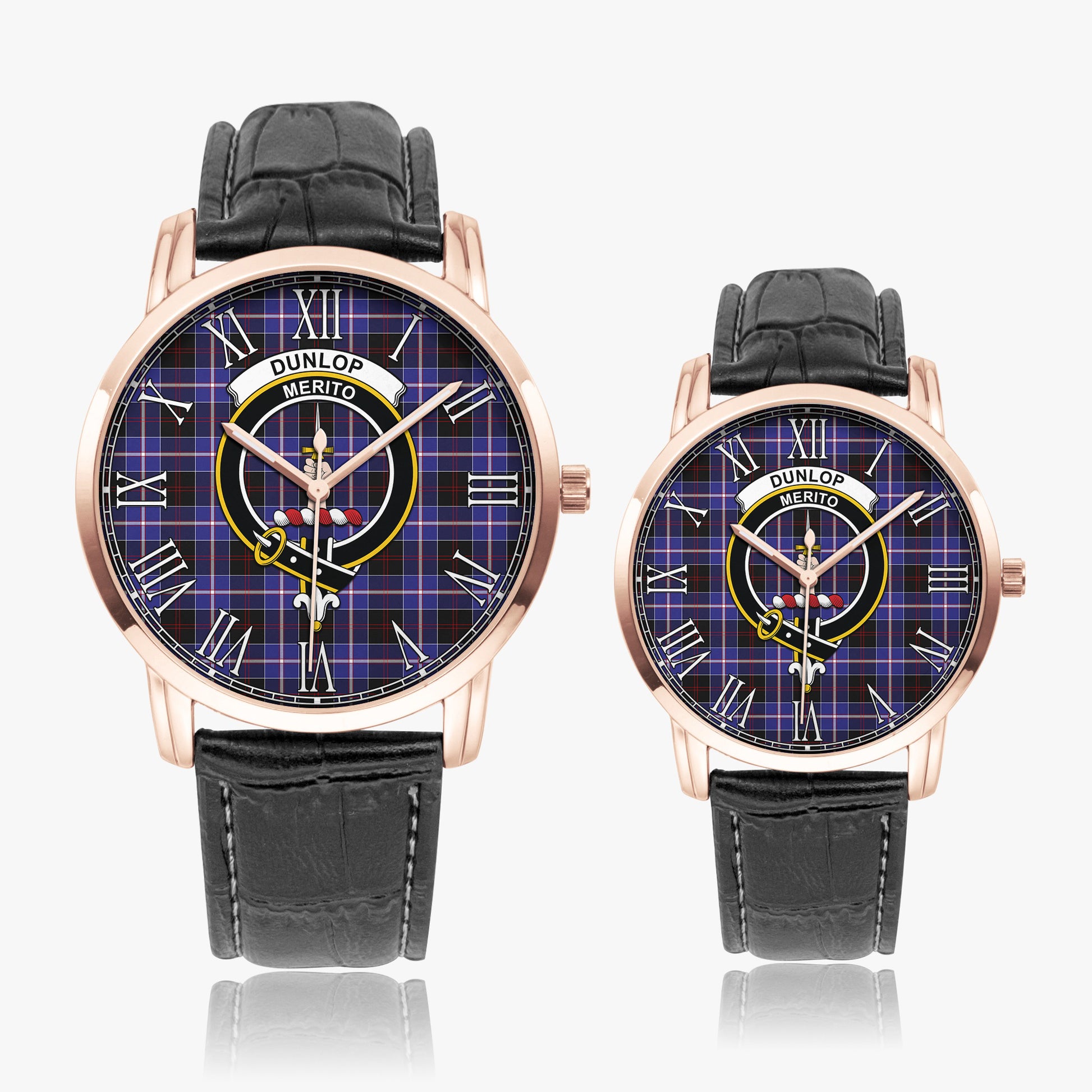 Dunlop Modern Tartan Family Crest Leather Strap Quartz Watch - Tartanvibesclothing