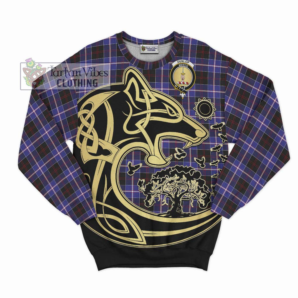 Dunlop Modern Tartan Sweatshirt with Family Crest Celtic Wolf Style - Tartan Vibes Clothing