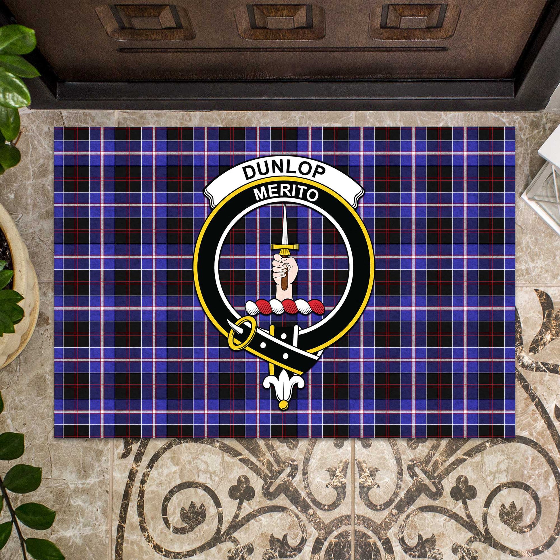 Dunlop Modern Tartan Door Mat with Family Crest - Tartanvibesclothing