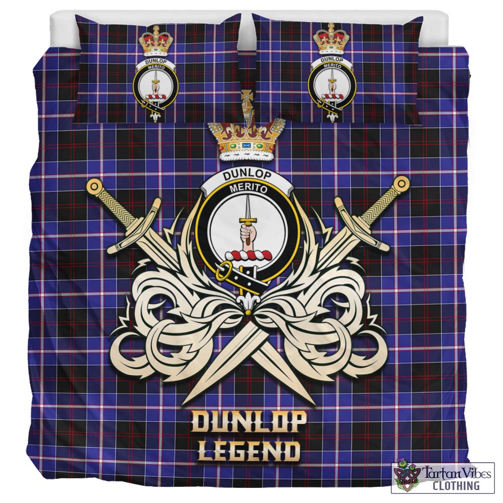 Tartan Vibes Clothing Dunlop Modern Tartan Bedding Set with Clan Crest and the Golden Sword of Courageous Legacy