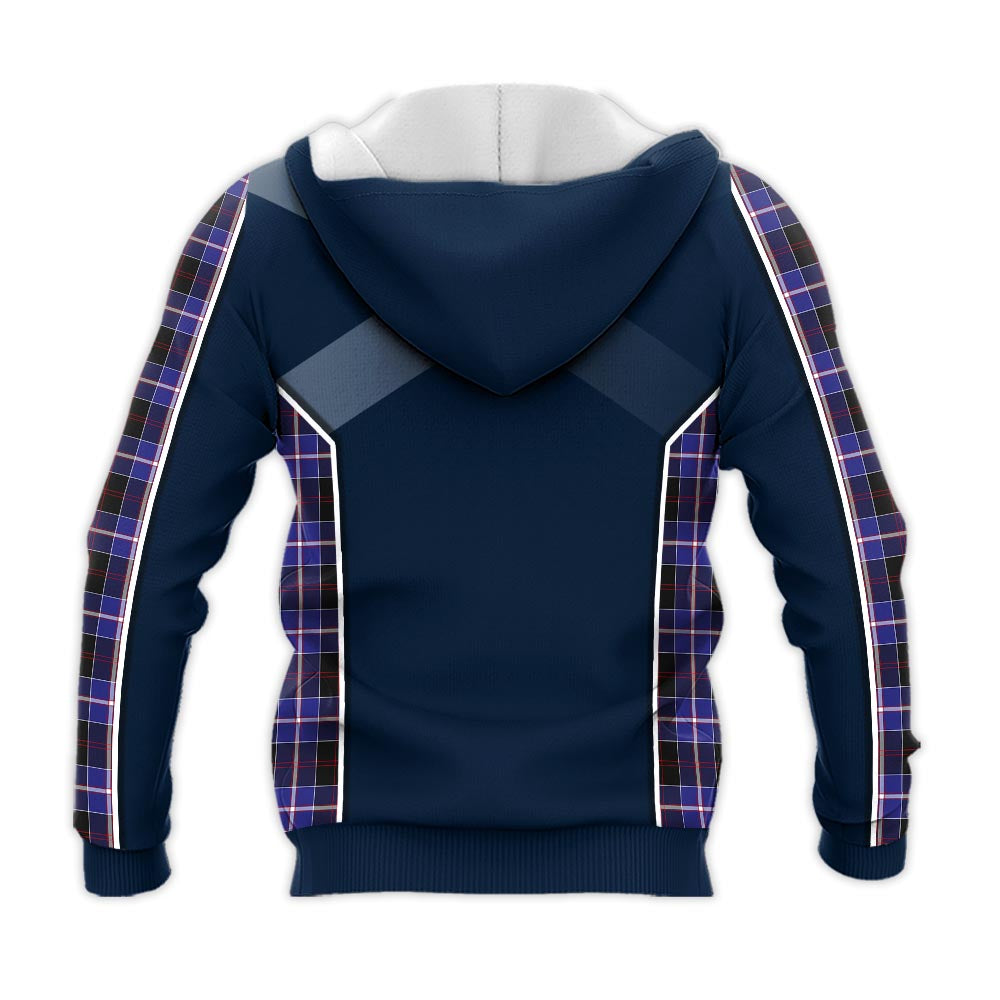 Tartan Vibes Clothing Dunlop Modern Tartan Knitted Hoodie with Family Crest and Scottish Thistle Vibes Sport Style