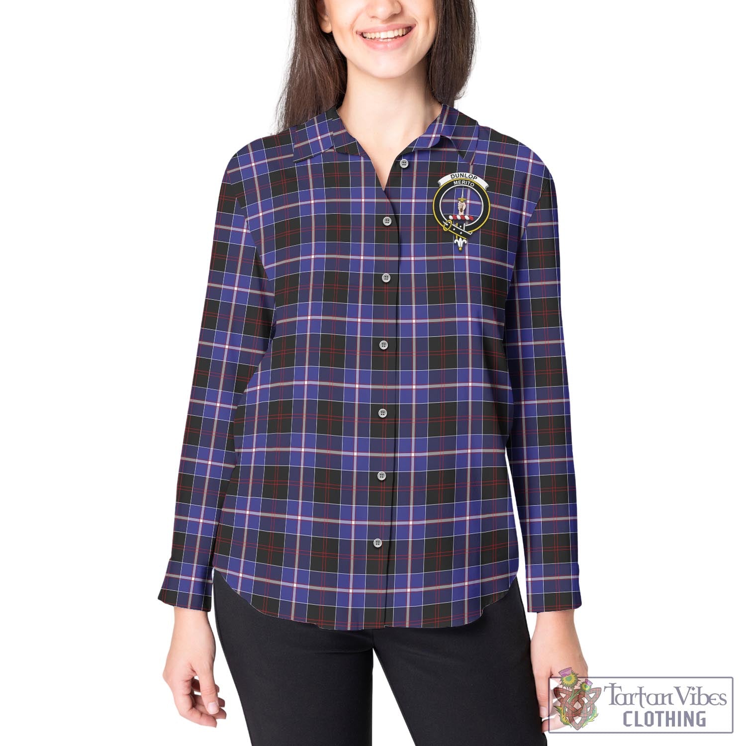 Tartan Vibes Clothing Dunlop Modern Tartan Womens Casual Shirt with Family Crest