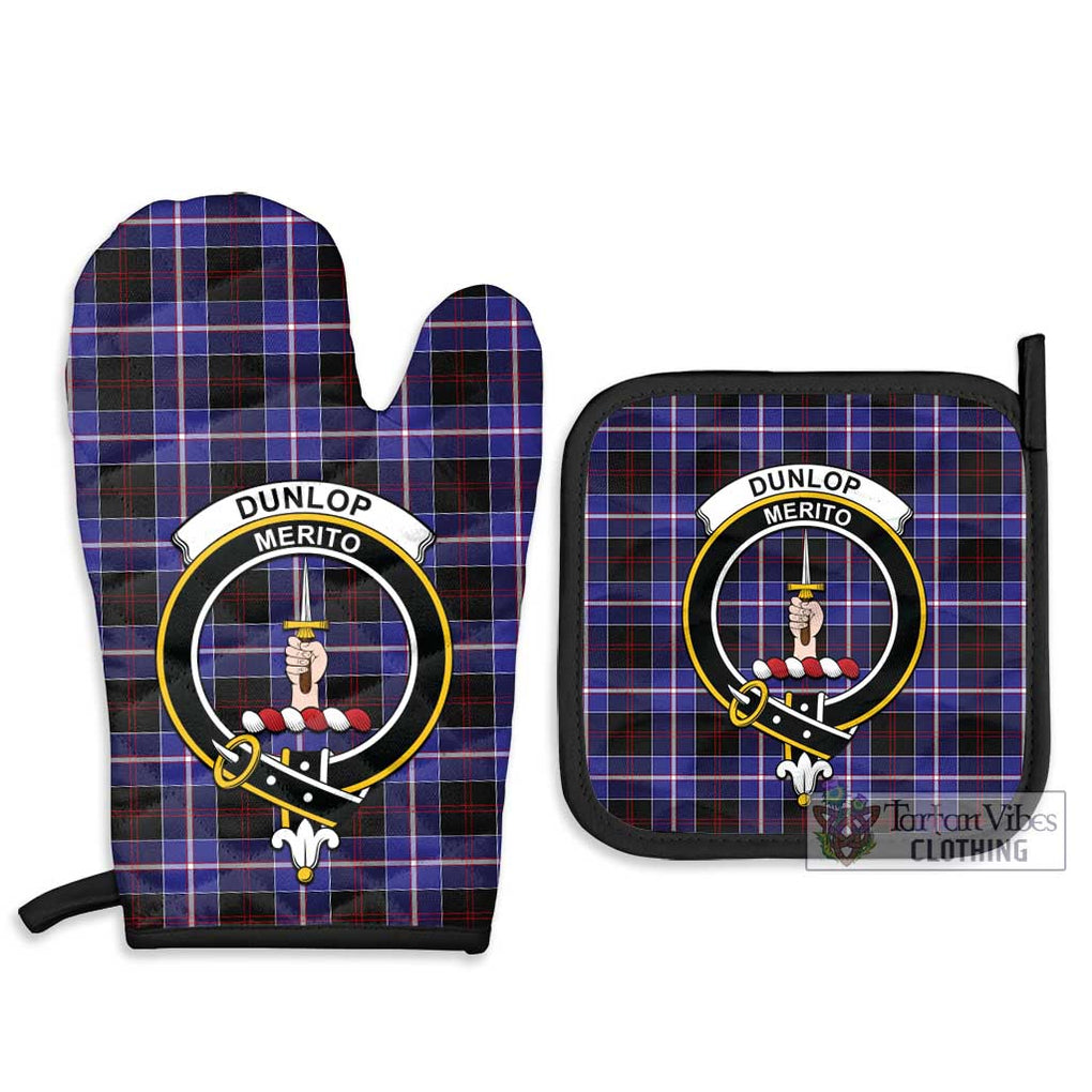 Dunlop Modern Tartan Combo Oven Mitt & Pot-Holder with Family Crest Combo 1 Oven Mitt & 2 Pot-Holder Black - Tartan Vibes Clothing