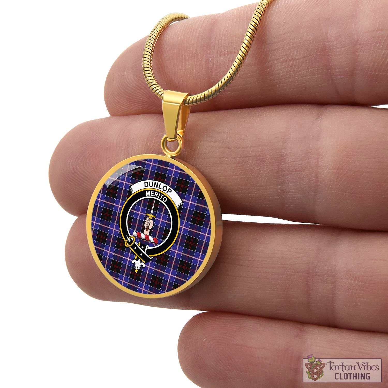 Tartan Vibes Clothing Dunlop Modern Tartan Circle Necklace with Family Crest