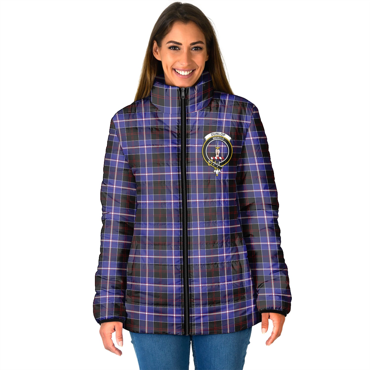 Dunlop Modern Tartan Padded Jacket with Family Crest - Tartanvibesclothing