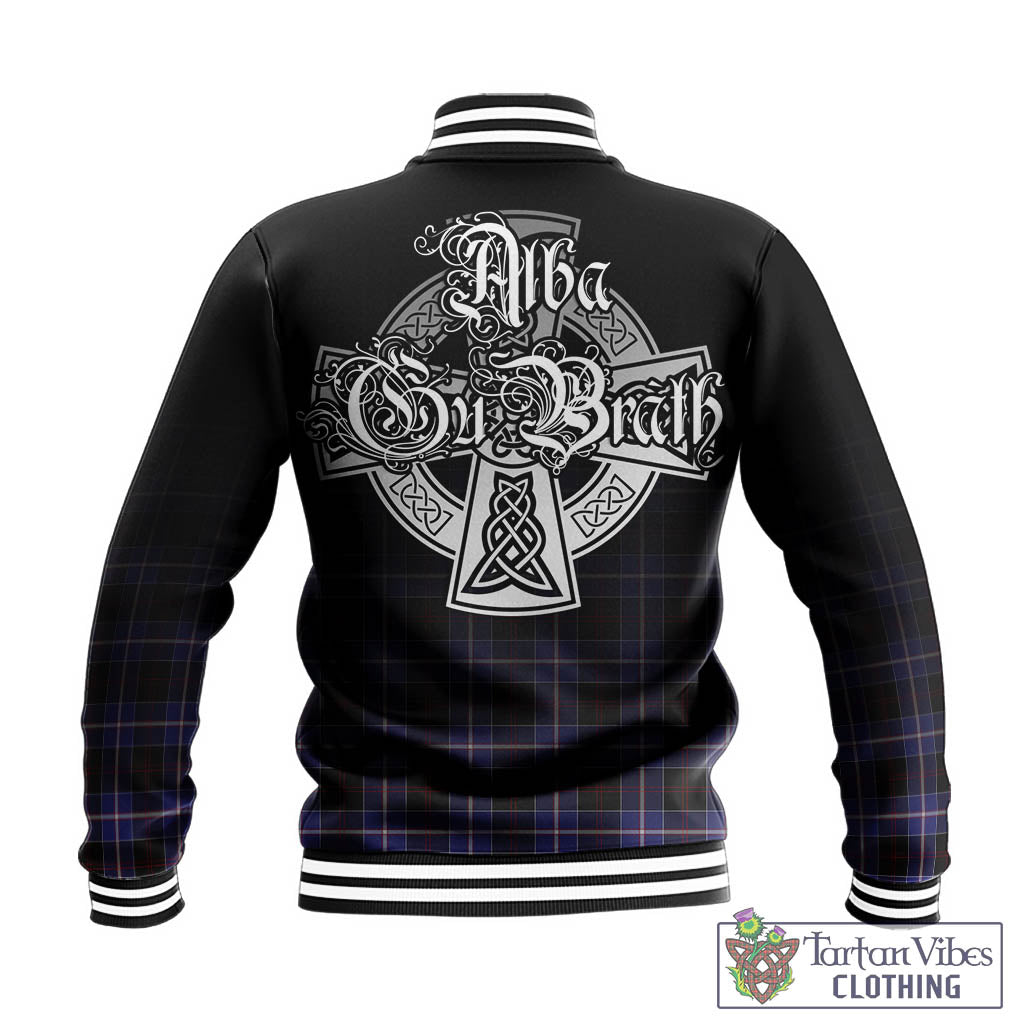 Tartan Vibes Clothing Dunlop Modern Tartan Baseball Jacket Featuring Alba Gu Brath Family Crest Celtic Inspired