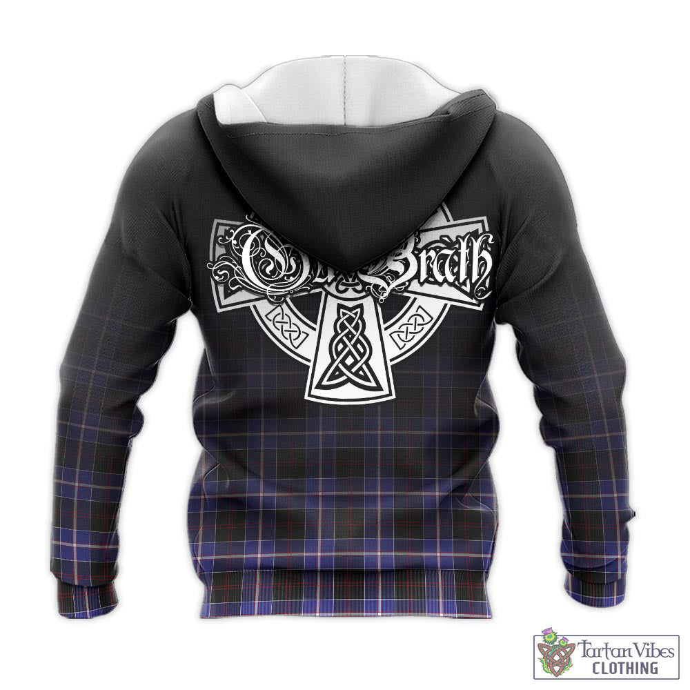 Tartan Vibes Clothing Dunlop Modern Tartan Knitted Hoodie Featuring Alba Gu Brath Family Crest Celtic Inspired