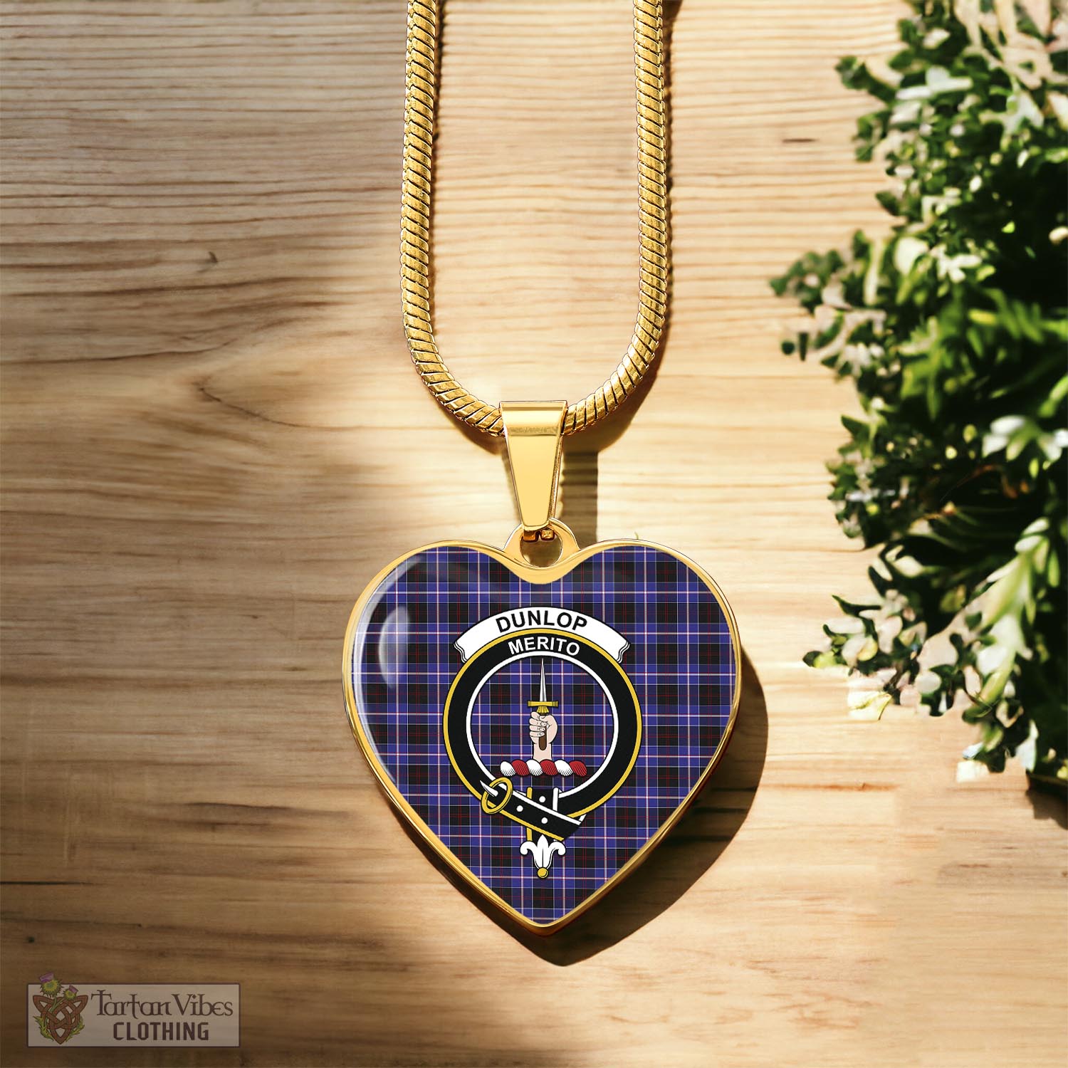 Tartan Vibes Clothing Dunlop Modern Tartan Heart Necklace with Family Crest