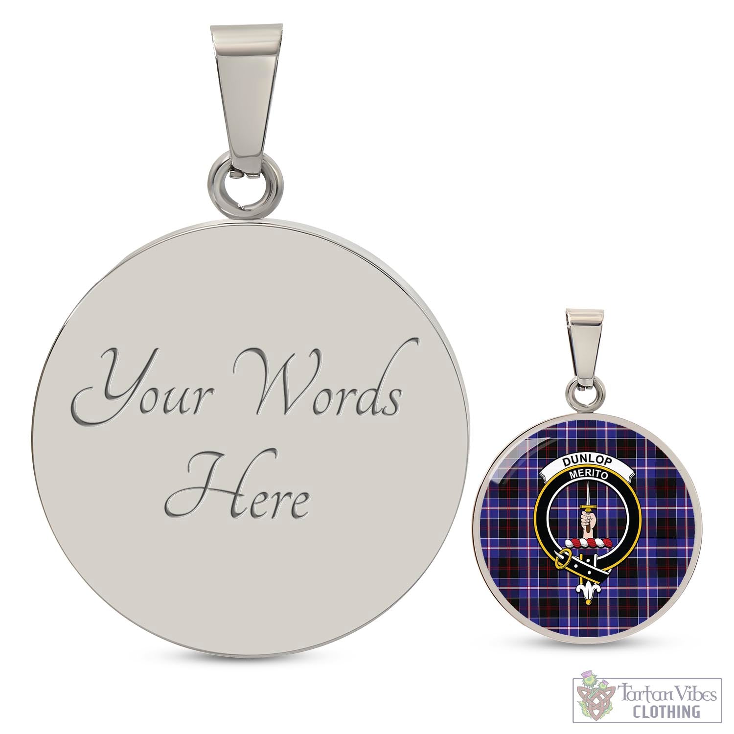 Tartan Vibes Clothing Dunlop Modern Tartan Circle Necklace with Family Crest