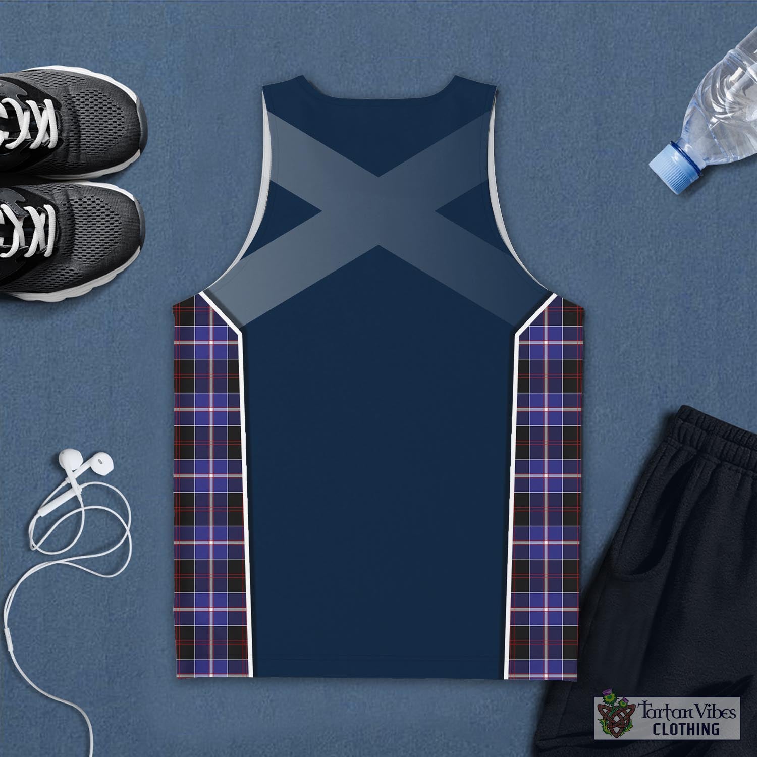Tartan Vibes Clothing Dunlop Modern Tartan Men's Tanks Top with Family Crest and Scottish Thistle Vibes Sport Style
